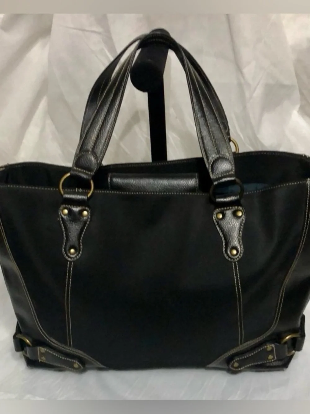 Classic Black Tote Bag with Top  Stitching